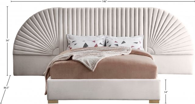 Meridian Furniture Cleo Cream Velvet Queen Upholstered Panel Bed-2