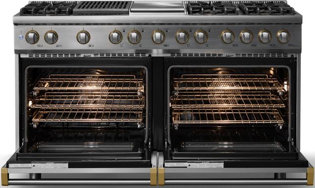 Viking® 5 Series 60" Stainless Steel Pro Style Dual Fuel (LP) Range with Brushed Brass Trim-1