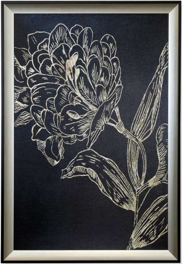 Stylecraft Golden Flower Folklore II Black/Silver Wall Art -0