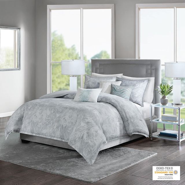 Olliix by Madison Park Grey King/California King Emory Cotton Sateen Duvet Set-1