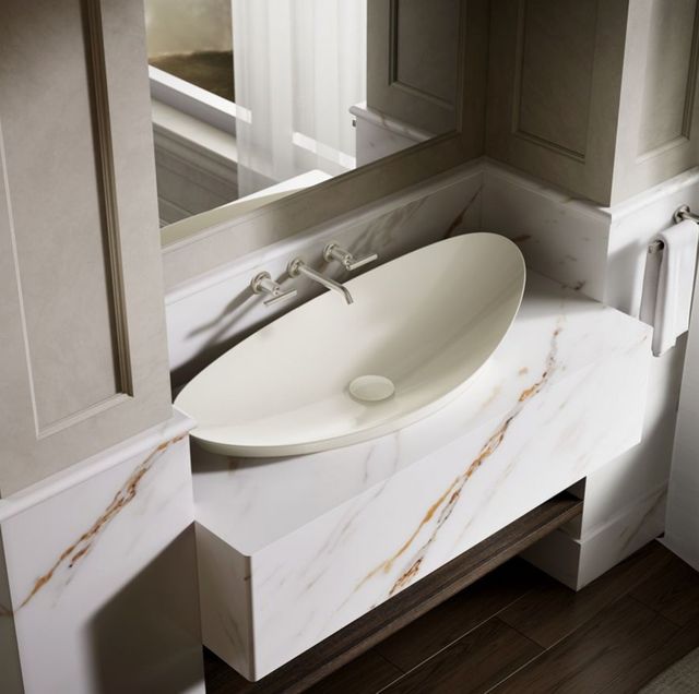 Kohler Veil™ Biscuit 38.5" Oval Vessel Bathroom Sink, No Overflow-2