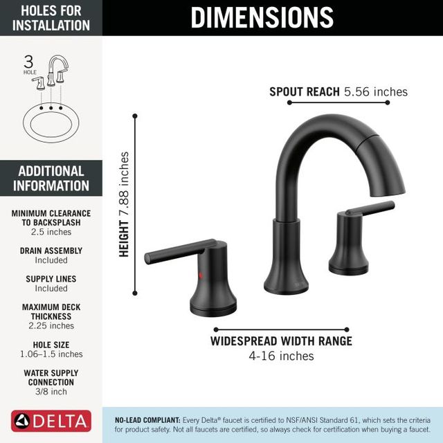 Delta Trinsic® Matte Black 2-Handle Lever Widespread Pull Down Bathroom-3