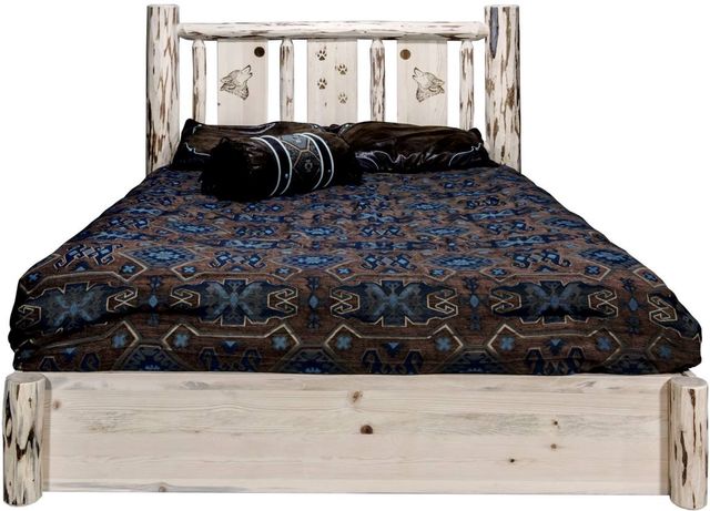 Montana Woodworks® Montana Collection Ready to Finish Twin Platform Storage Bed with Laser Engraved Wolf Design-1