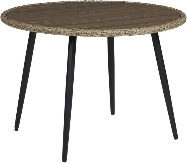 Signature Design by Ashley® Amaris Brown Metal/Resin Outdoor Dining Table with Black Tapper Legs-0