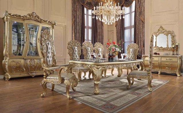 ACME Furniture Cabriole Glass Top Rectangular Dining Table with Gold Base-1
