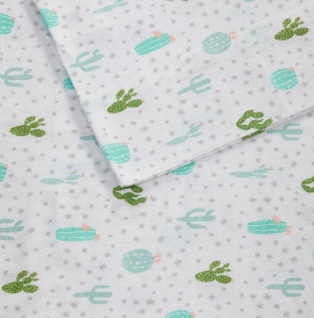 Olliix by Intelligent Design Cozy Soft Green Cactus Twin Cotton Novelty Print Flannel Sheet Set-1
