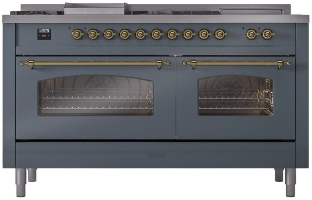 Ilve® Nostalgie II Series 60" Blue Grey Pro Style Dual Fuel Range-1