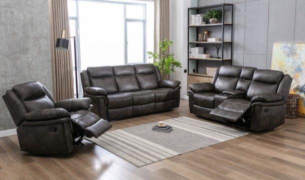 Mazin Furniture Peabody Neutral Grey Manual Reclining Loveseat with Console-2