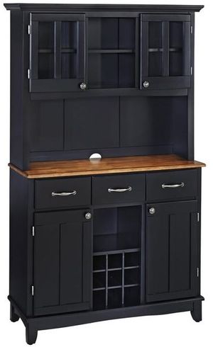 front view of the homestyles® Buffet Of Buffets Black/Cottage Oak Server with Hutch