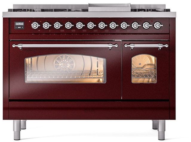Ilve® Nostalgie II Series 48" Burgundy Pro Style Dual Fuel Range-1