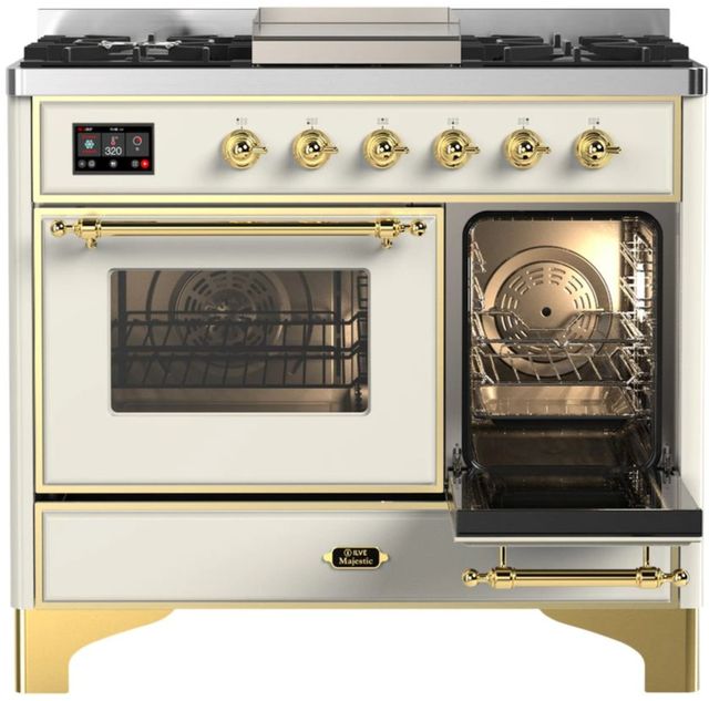 Ilve® Majestic III 40" Antique White Pro Style Dual Fuel Natural Gas Range with Triple Glass Door and Brass Trim-2