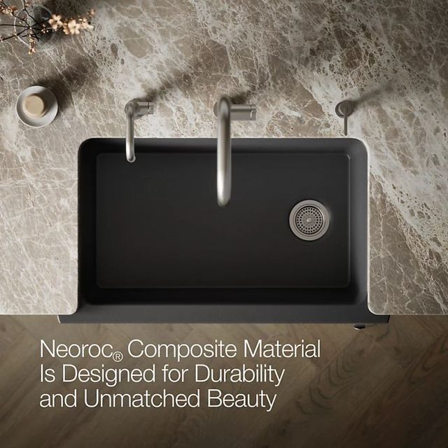 KOHLER® Cairn® Matte Graphite 34" Undermount Single-Bowl Farmhouse Kitchen Sink with Fluted Design-4