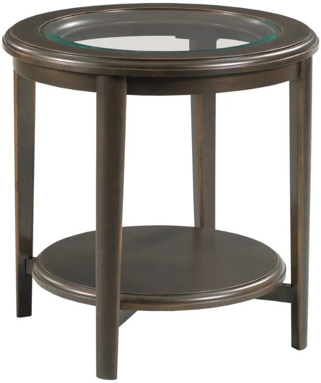 Hammary® Whitaker Glass Top Round End Table with Black Denim Base-0