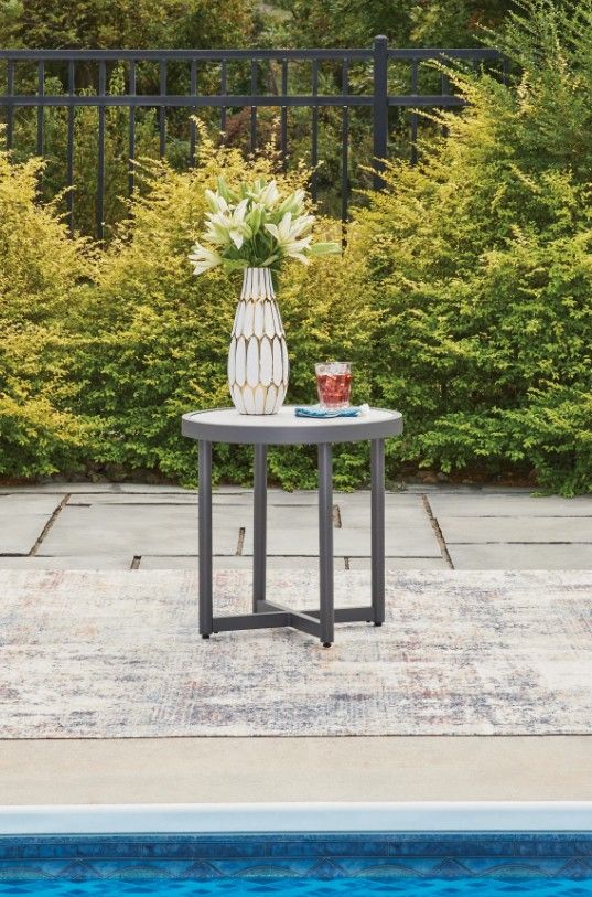 Signature Design by Ashley® Ocean Beach Gray Aluminum/Stone Outdoor End Table-1