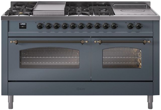 Ilve® Nostalgie II Series 60" Blue Grey Pro Style Dual Fuel Range-0