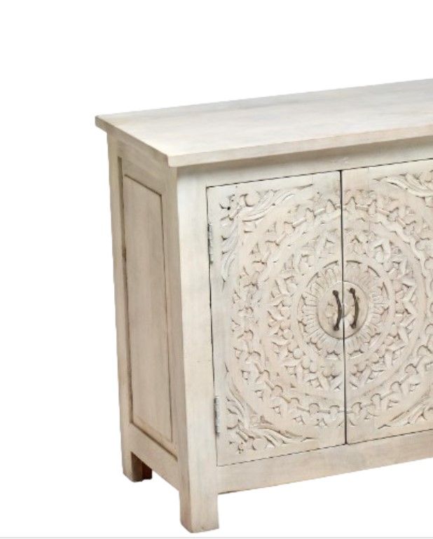 Jaipur Furniture Carved Lace White Wash Chest-1