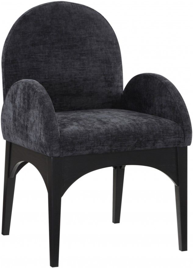 Meridian Furniture Waldorf Black Chenille Upholstered Dining Arm Chair-0