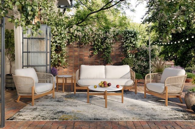 New Classic® Home Furnishings Solstice Rope Beige/Brown Acacia/Linen Outdoor Loveseat-1