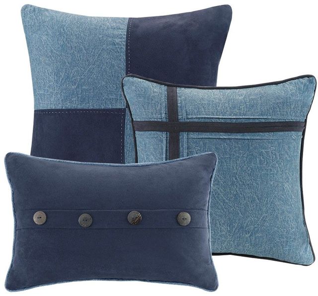 Olliix by Madison Park Boone 7 Piece Dark Navy Queen Faux Suede Comforter Set-1