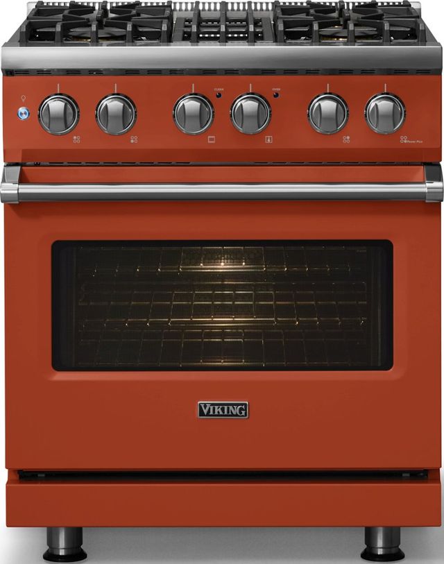 Viking® 5 Series 30" Spriced Cider Pro Style Dual Fuel (NG) Range with Polished Chrome Trim-2