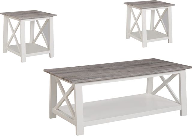 Crown Mark Thelma 3-Piece Weathered Gray Occasional Table Set with White Base-0
