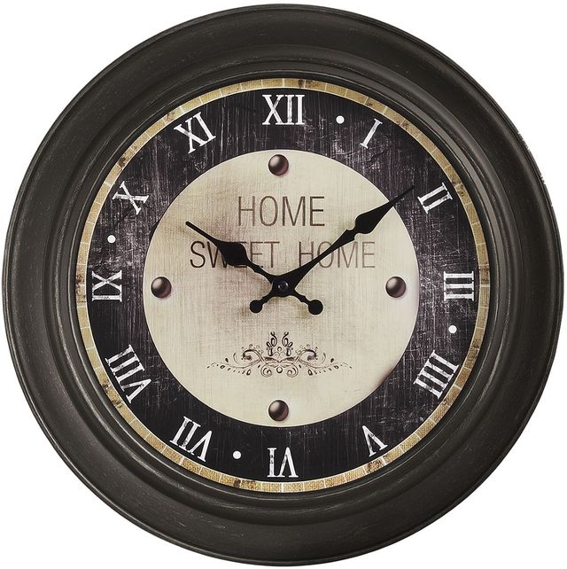 Monarch Specialties Inc. Antique Brown 16" Round Wall Clock with Black/White Background-0