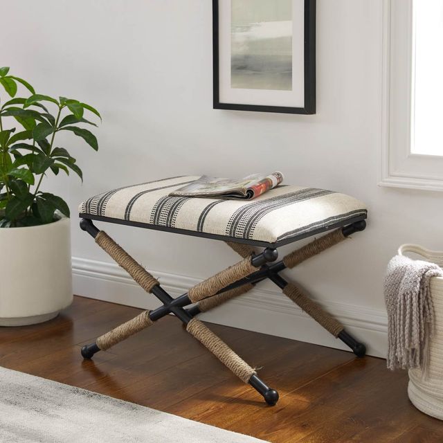 Linon Logue Campaign Black/Cream Accent Stool -1