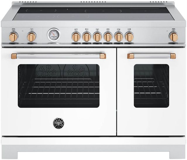 Bertazzoni Master Series 48" Fingerprint Resistant Bianco Matt Pro Style Induction Range with Gold Accents-0