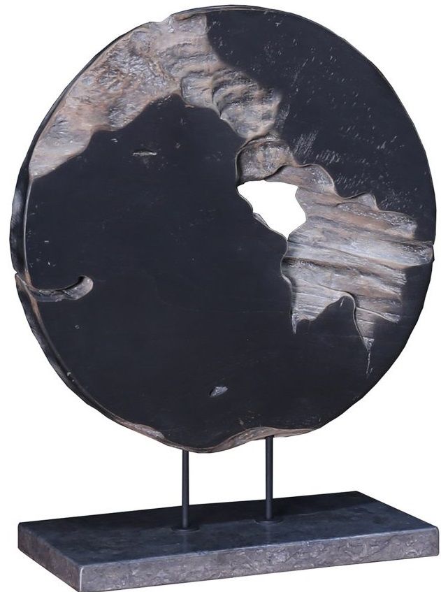 Moe's Home Collection Round Teak Wood Art Weathered Gray Small Sculpture-0