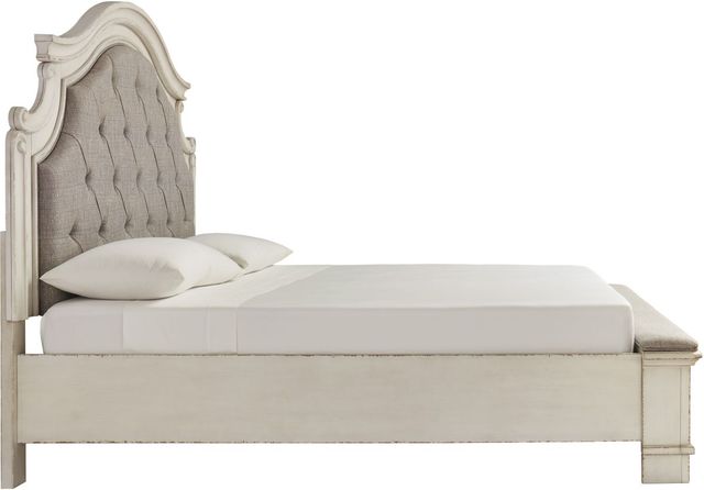 Signature Design by Ashley® Realyn Beige/Chipped White King Upholstered Storage Bed-3