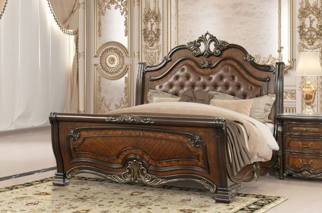 New Classic® Home Furnishings Bella Notte Mahogany Brown California King Upholstered Sleigh Bed-1