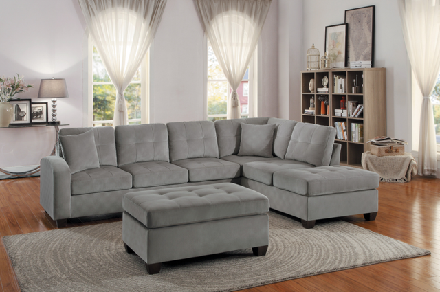 Homelegance® Emilio 3-Piece Gray L-Shape Sectional with Ottoman-1