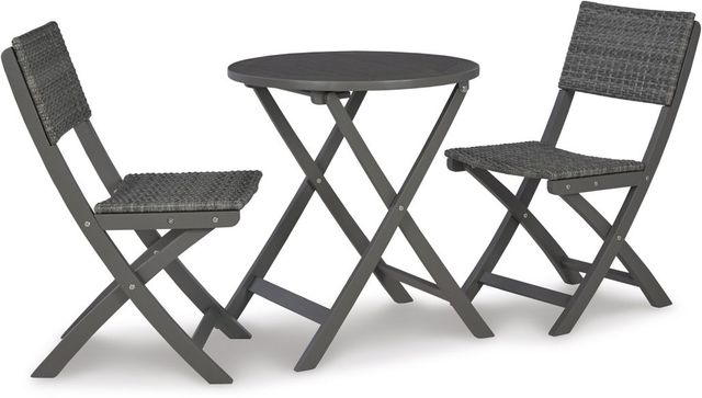 Signature Design by Ashley® Safari Peak 3-Piece Gray Outdoor Table and Chairs Set-0