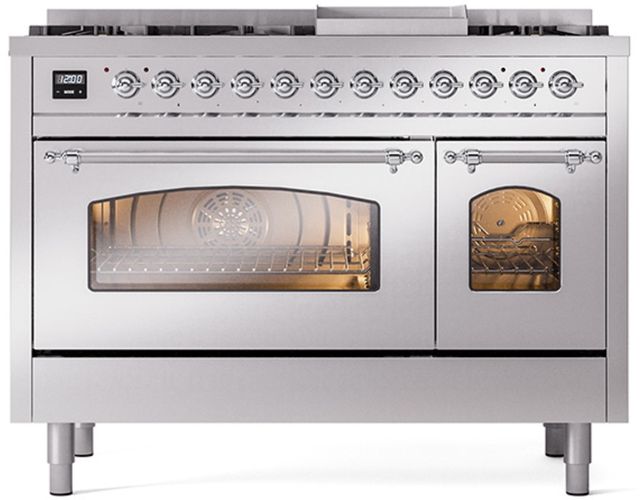 Ilve® Nostalgie II Series 48" Stainless Steel Pro Style Dual Fuel Range-0