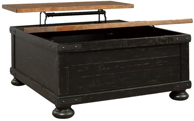 Signature Design by Ashley® Valebeck Light Brown Square Lift Top Coffee Table with Rustic Black Base-4