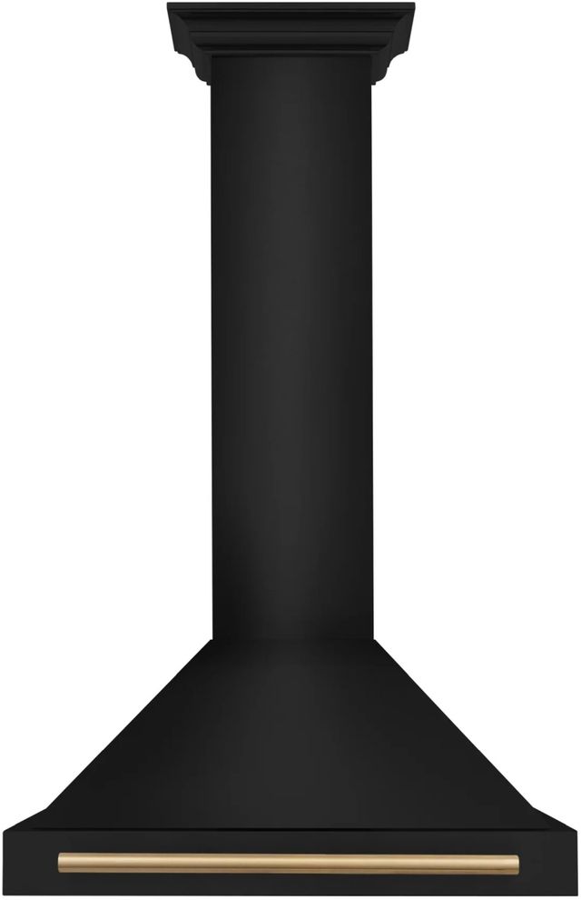 ZLINE Autograph Edition 30" Black Stainless Steel Wall Mounted Range Hood with Polished Gold Handle-0