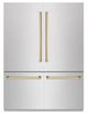ZLINE Autograph Edition 60" 32.2 Cu. Ft. Satin Stainless Steel Built-In French Door Refrigerator with Champagne Bronze Accents-0