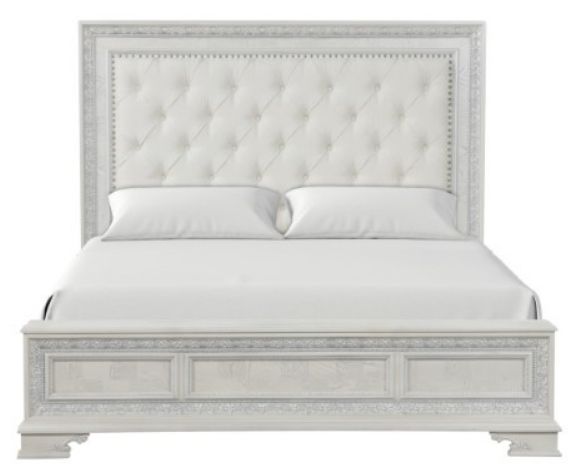 Furniture of America® Stella Mia Creamy White Upholstered Queen Panel Bed-1