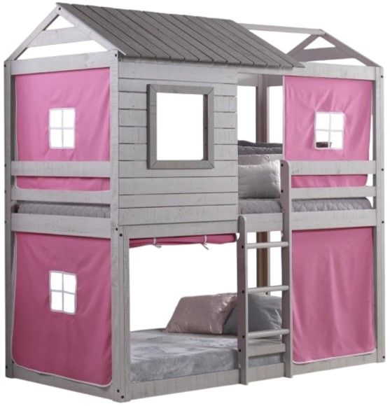 Donco Kids Deer Blind Pink/Rustic Light Gray Youth Twin/Twin Bunkbed with Tent Kit-0