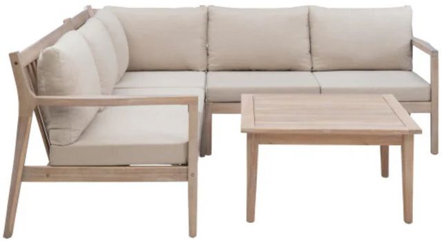 Linon Svana 4-Piece Beige/Natural Fabric/Wood Outdoor Conversation Set-1