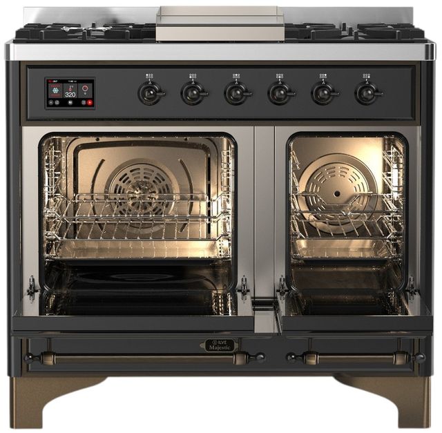 Ilve® Majestic III 40" Graphite Matte Pro Style Dual Fuel Liquid Propane Range with Triple Glass Door and Burnished Trim-1
