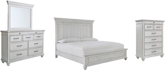 Benchcraft® Kanwyn 4-Piece Whitewash King Panel Bed Set-0