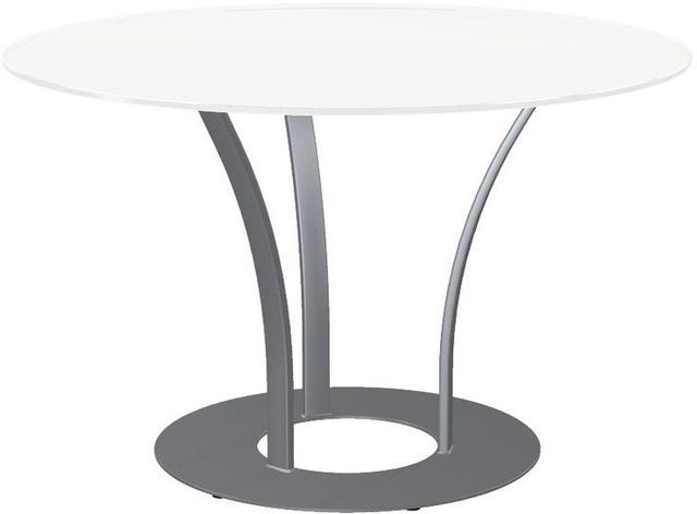 Amisco Customizable Dalia XL White Glass Round Table with Metal Turnip Base-0