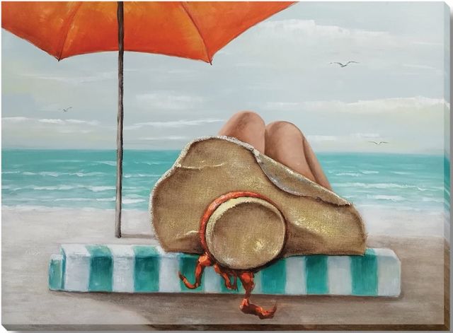 Classy Living Adventurous Seaside Serenity Under Orange Umbrella Wall Art-0