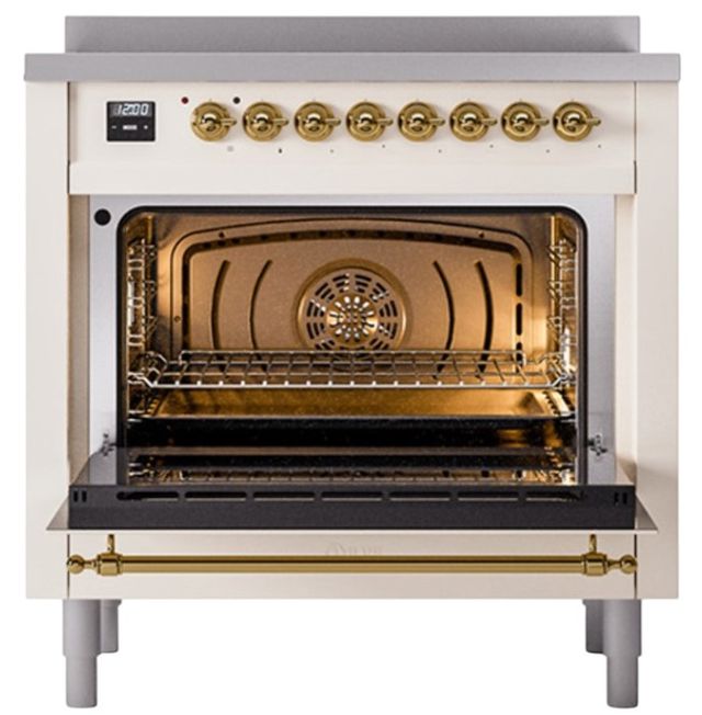 Ilve® Nostalgie II Noblesse 36'' Antique White Pro Style Induction Range with Brass Trim-1