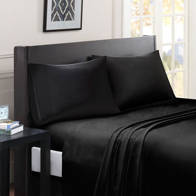 Olliix by Madison Park Essentials 3 Piece Black Twin XL Micro Splendor Ultra Soft Wrinkle Free Microfiber Sheet Set-1