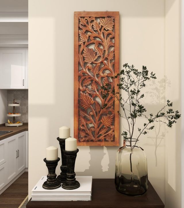 Deco Marche Brown Floral Handmade Intricately Carved Acanthus Wall Decor-4