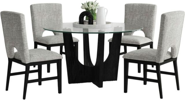 Elements International Oregon 5-Piece Glass Top Dining Set with Black Base-0