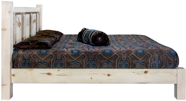 Montana Woodworks® Homestead Clear Lacquer King Platform Bed with Laser Engraved Bronc Design-2