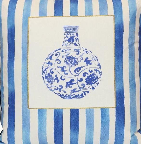 Stylecraft Tamara Day Blue/Gold/White Stripe Designer Throw Pillow-1